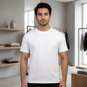 Men's <b>White</b> Short Sleeve O-Neck Regular Fit Casual <b>T</b>-<b>Shirt</b> 100% Cotton Jersey Fabric Solid Color Knitted <b>Plain</b> Dyed - Product Image 3