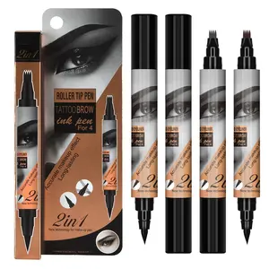 Lápis de sobrancelha 2 em 1, delineador líquido à prova d'água com 4 garfo, caneta para sobrancelha e sobrancelhas personalizada