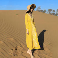 Robe de voyage ethnique vintage, robe de plage à nouer à la taille, robe féerique pour vacances à la mer à la française
