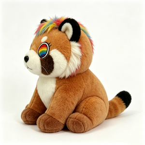 Peluche panda rouge aux yeux arc-en-ciel personnalisée, adorable peluche panda rouge, jouet en peluche panda rouge, peluche panda rouge aux poils multicolores - Product Image 3