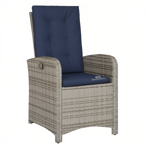 Silla Reclinable de Ratán Sintético Gris para Patio con Cojines, Muebles de Jardín para Exteriores, Estilo Contemporáneo - Product Image 1