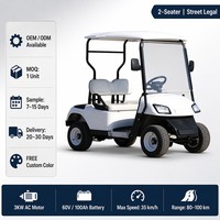 Voiturette de golf électrique Tarion 2 places, batterie lithium 72V, moteur AC 3KW, 30-50 km/h, propulsion arrière, frein à tambour, cuir PU