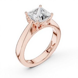 Anillo Minimalista con Diamante Princesa de 1.5CT Cultivado en Laboratorio, Oro Rosa de 18KT con Baño de Rodio, Certificado IGI, Anillo de Compromiso de Lujo para San Valentín - Product Image 1