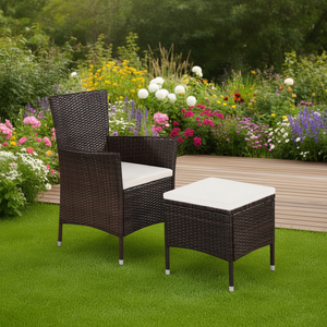 Chaise de jardin avec tabouret, ensemble de meubles d'extérieur en rotin, design contemporain marron - Product Image 2