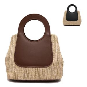 Fashion Breathable Straw Large <b>Storage</b> Space Handle Woven Solid Color Series Summer Outing Casual Stylish Women's Handbag - Product Image 1