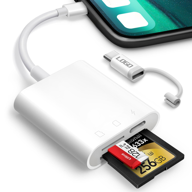 SD Card Reader for Phone Pad Digital Trail Camera SD Card Viewer with Dual Slot for MicroSD/SD USB-L&USBC Dual-Connector