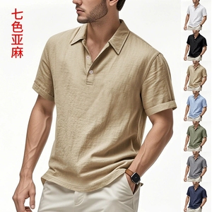 <span class=keywords><strong>Polo</strong></span> à manches courtes pour homme, style anglais, en lin, ample et respirant, col <span class=keywords><strong>polo</strong></span> - Product Image 2