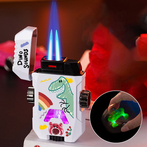 Encendedor de Cigarrillos de Doble Llama con Diseño de Dibujos Animados, Encendedor de <span class=keywords><strong>Gas</strong></span> Metálico Resistente al Viento con Diseño de Hello Kitty y Kuromi - Product Image 1