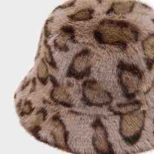 Chapeau Bob en Peluche Automne-Hiver Tendance Nouveau Motif Léopard Chapeau Seau Épais pour l'Extérieur - Product Image 5