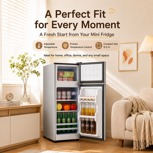 מקרר מיני 2.5 /2.6Cu.Ft, מקרר קומפקטי דו-אזור עם מקפיא, תאורה פנימית, רגליים יציבות, אידיאלי לחללים קטנים בבית - Product Image 3