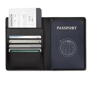 Mens black cowhide leather travel wallet organizer passport holder wallet