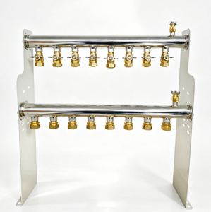 Collecteur d'eau chaude en acier inoxydable à 8 circuits GHNOR8p pour système de chauffage radiant par le sol hydronique, séparateur d'eau - Product Image 1