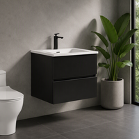 Meja Rias Kamar Mandi Modern Eropa dari Kayu Solid dengan Wastafel Keramik dan Kabinet Cermin yang Dipasang di Dinding