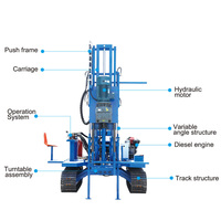 Plateformes de forage de puits d'eau à moteur diesel, boîte de vitesses, roulement PLC, profondeur max. 300m, mobilité sur roues/chenilles, prix compétitif, en promotion