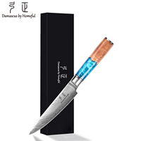 Ensemble de couteaux de cuisine en acier Damas, vente en gros, faible MOQ, haute qualité, ensemble de couteaux de chef professionnels, manches en bois d'olivier et résine
