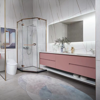 Meuble-lavabo mural moderne rose en bois massif/acier inoxydable/MDF, résistant à l'eau, avec éclairage LED, pour salle de bain/coiffeuse - Vente en gros