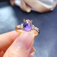 Cincin Cabochon Amethyst Ungu Alami yang Anggun, Perak S925, Minimalis, Dapat Disesuaikan, untuk Pengecer Perhiasan