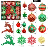 Ensemble d'ornements de Noël tout-en-un, tailles variées, boules en plastique incassables avec motifs de rennes, flocons de neige et glaçons, décoration complète pour arbre de Noël