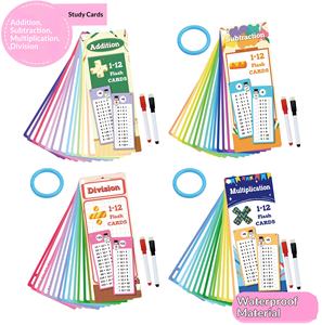 Tarjetas Educativas de Matemáticas para Sumas, Restas, Multiplicaciones, Divisiones, Tarjetas de Aprendizaje para Niños con Anillos y Bolígrafos - Product Image 1