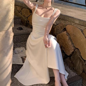 2025 estate di fascia alta del primo amore vestito bianco cinturino per le donne eleganti Slim Fit stile francese Casual abito lungo - Product Image 2