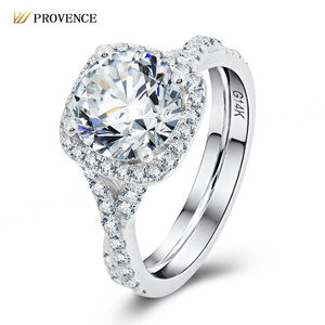 Anneaux de fiançailles et de mariage en or blanc massif 18K 14K 10K avec diamant moissanite rond D VVS, bijoux fins faits à la main, sur mesure - Product Image 1