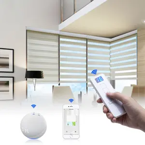Smart Google WiFi APP Control Day And Night Double Layer Fabric Battery Motor Operation Motorized Zebra Blinds For Windows