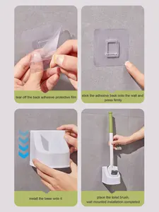 Cepillo de inodoro de doble cabezal PP con base, material de silicona TPR, limpieza sin rincones muertos, cepillo de inodoro para posiciones de cuclillas, cerdas duras extendidas, uso especial - Product Image 5