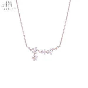Collar con colgante de flor de diamante para mujer, cadena de joyería hecha a mano, oro rosa sólido de 18K, diseño personalizado, regalo para mujer