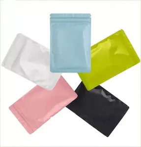 Embalaje de medios En stock Impresión personalizada Bolsa plana multicolor Bolsa con cremallera de fondo plano con sello lateral 3