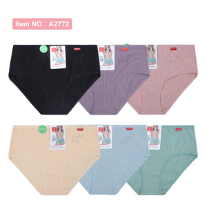 UOKIN Plus size mutandine da donna in cotone <span class=keywords><strong>a</strong></span> coste mutandine con ricamo carino mix <span class=keywords><strong>6</strong></span> colori per il pacchetto all'ingrosso A2772 - Product Image 5