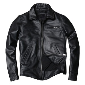 Veste en cuir Harrington classique pour homme, veste de travail vintage en cuir de vachette pleine fleur de qualité supérieure avec col chemise et fermetures éclair argentées - Product Image 3