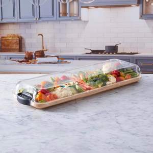 Plateau à fromage rectangulaire en bambou avec un couvercle transparent à fermeture, un plateau de service en bois pour fruits et pâtisseries, et une assiette à pain - Product Image 4