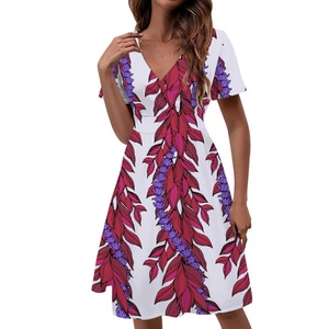 Servicio de diseñador uno a uno, vestido de poliéster personalizado de Maile y Pikake Lei para mujer, vestido holgado de manga corta con estampado de verano a pedido - Product Image 5