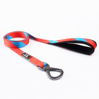 Laisse de course élégante en polyester pour chien, logo bleu rouge, avec poignée rembourrée et mousqueton imprimé, sangle pour animaux de compagnie