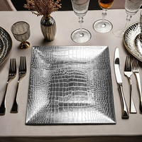 Assiettes de présentation carrées en plastique PP léger et écologique, motif crocodile style européen, pour fêtes et événements.