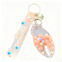 En gros, Pendentif porte-clés bateau à voile bleu à paillettes liquides, rempli d'huile, pour sac à dos, clés de voiture, cadeau