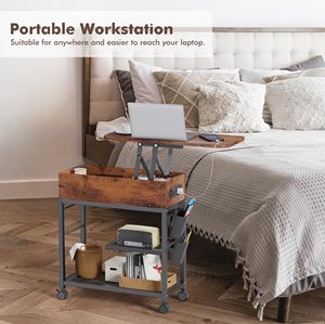 Tavolo rustico marrone con portaoggetti, vano nascosto e ripiano aperto con porta USB e prese AC sollevare tavolino <span class=keywords><strong>da</strong></span> caffè - Product Image 4