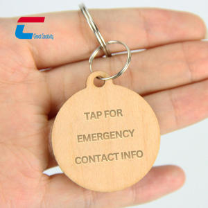 Etiqueta Médica de Contacto de Emergencia con Control de Acceso a Prueba de Agua, Llavero de Madera NFC para Grabar - Product Image 1