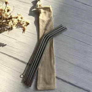 Reusable Metal <b>Drinking</b> <b>Straws</b> 4-Pack Minimalist Bar Accessories with Cleaning Brush in Cotton Bag - Product Image 1