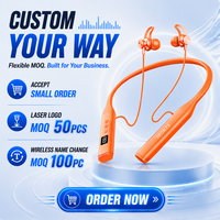 Écouteurs Sportifs Stéréo HIFI à Basses Puissantes Orange, 40+ Heures d'Autonomie, Réduction du Bruit, Mains Libres Mobile, Casque Tour de Cou