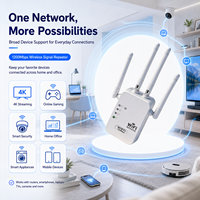 Penguat Sinyal WiFi Dual Band 1200Mbps, Repeater Nirkabel 5GHz 2.4GHz dengan 4 Antena, Mode WPS, Port Ethernet
