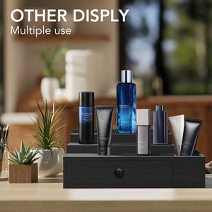 Wooden Multi Layer Cosmetic <b>Storage</b> <b>Box</b> With <b>Drawers</b> Tiered Rack Black Solid Wood Perfume Display Organizer For Men Grooming - Product Image 2