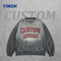 Sweat-shirts streetwear délavés et usés Layenne en gros, avec logo personnalisé, grandes tailles pour hommes