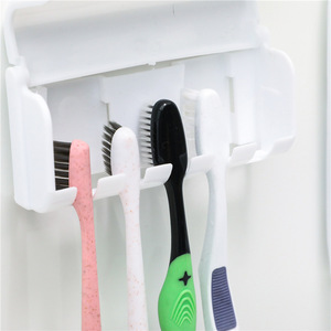 Automatic Toothpaste Dispenser And Toothbrush Holder Set Rectangle Plastic Suction Cup Mount White C10YQ Bathroom Sets - Product Image 3