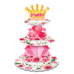 Huancai fête des mères gâteau support 3 niveaux couronne Floral Cupcake support Dessert tour décor pour <span class=keywords><strong>maman</strong></span> fête d'anniversaire fournitures - Product Image 1