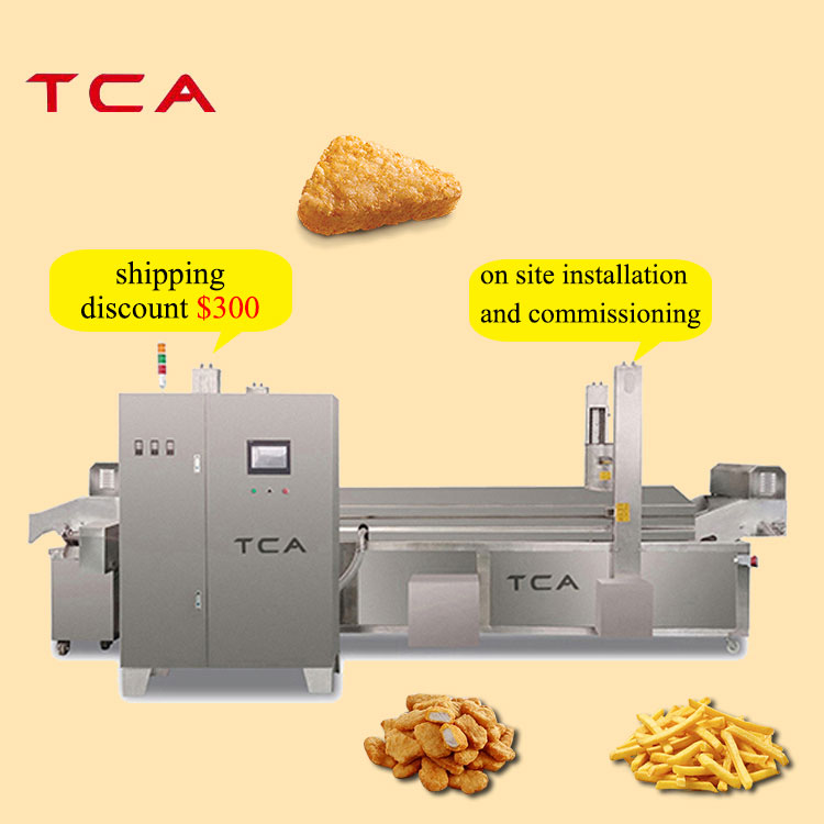 Máquina de fritadeira contínua, transportador industrial, grande, linha para fritura de peixes, fritadeira