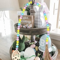 Guirlande de perles en bois de printemps de pâques de 34 pouces avec étiquette d'œuf en bois pour les vacances de pâques