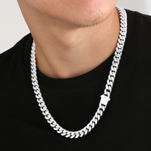 10mm kalung Kuba 925 perak murni berlapis 316L baja tahan karat tanpa noda HipHop perhiasan Pria Wanita rantai rantai rantai rantai Kuba - Product Image 3