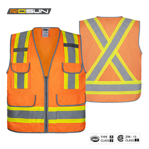 سترة أمان عاكسة عالية الوضوح من روزون بلونين من الفئة 2 مصنوعة من البوليستر المتين بتصميم <span class=keywords><strong>X</strong></span> على الظهر مع إمكانية تخصيص الشعار - Product Image 1