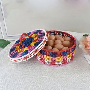 Round Pp Plastic Storage Fruit and Vegetable Rattan Bread Display Basket With Lid - Product Image 3